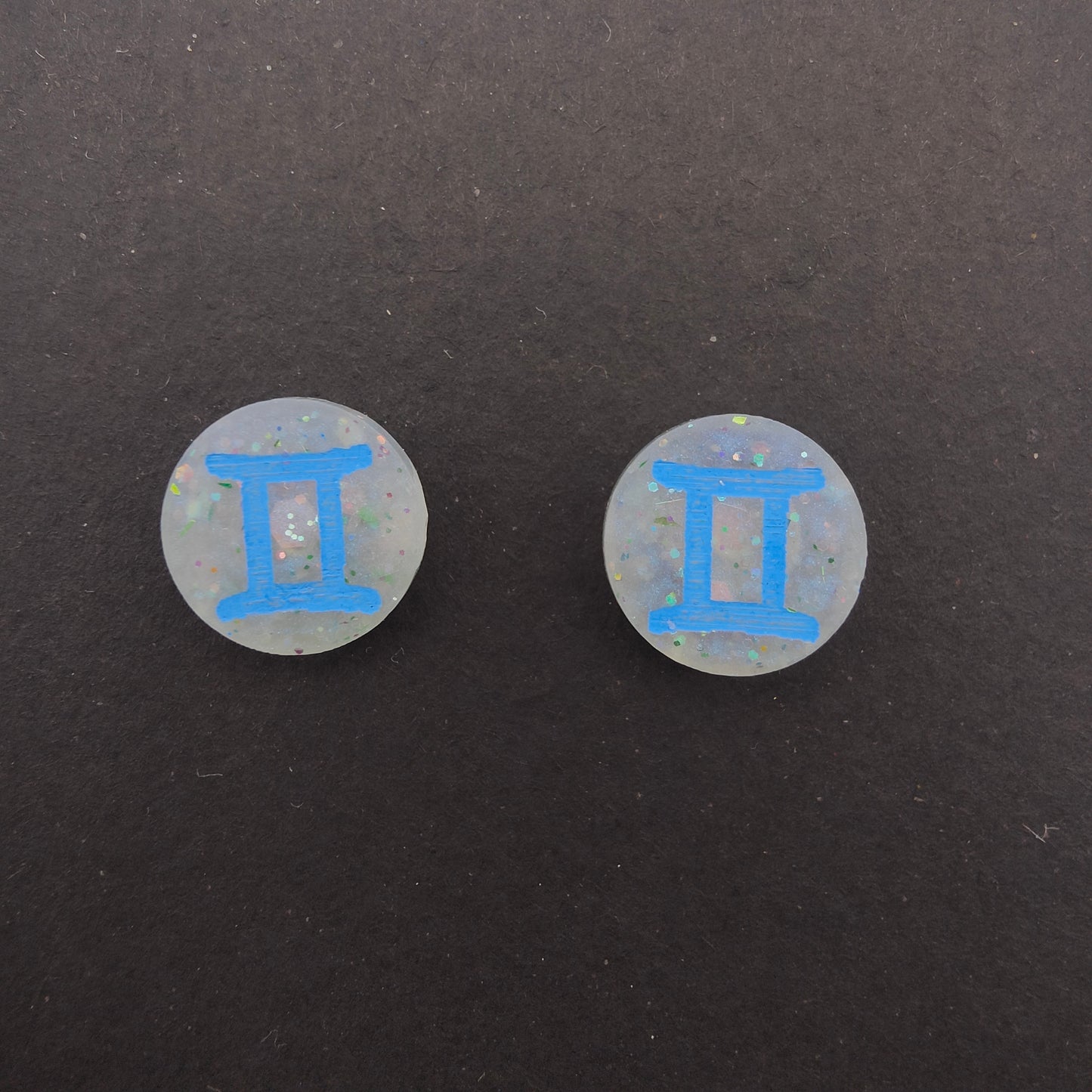 Horoscope Stud Earrings - Gemini White Blue