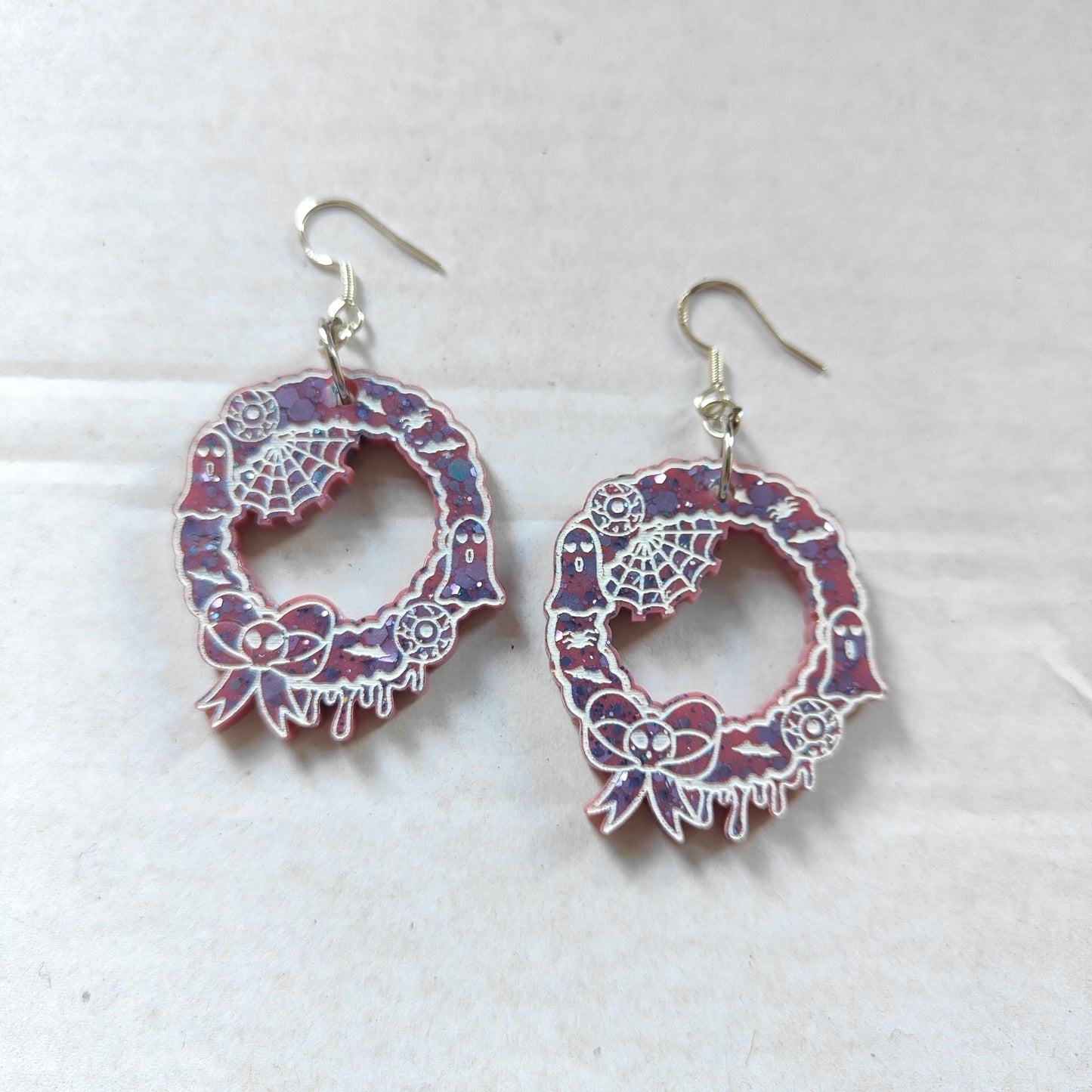 Halloween Christmas Wreath Earrings - Purple Sparkle