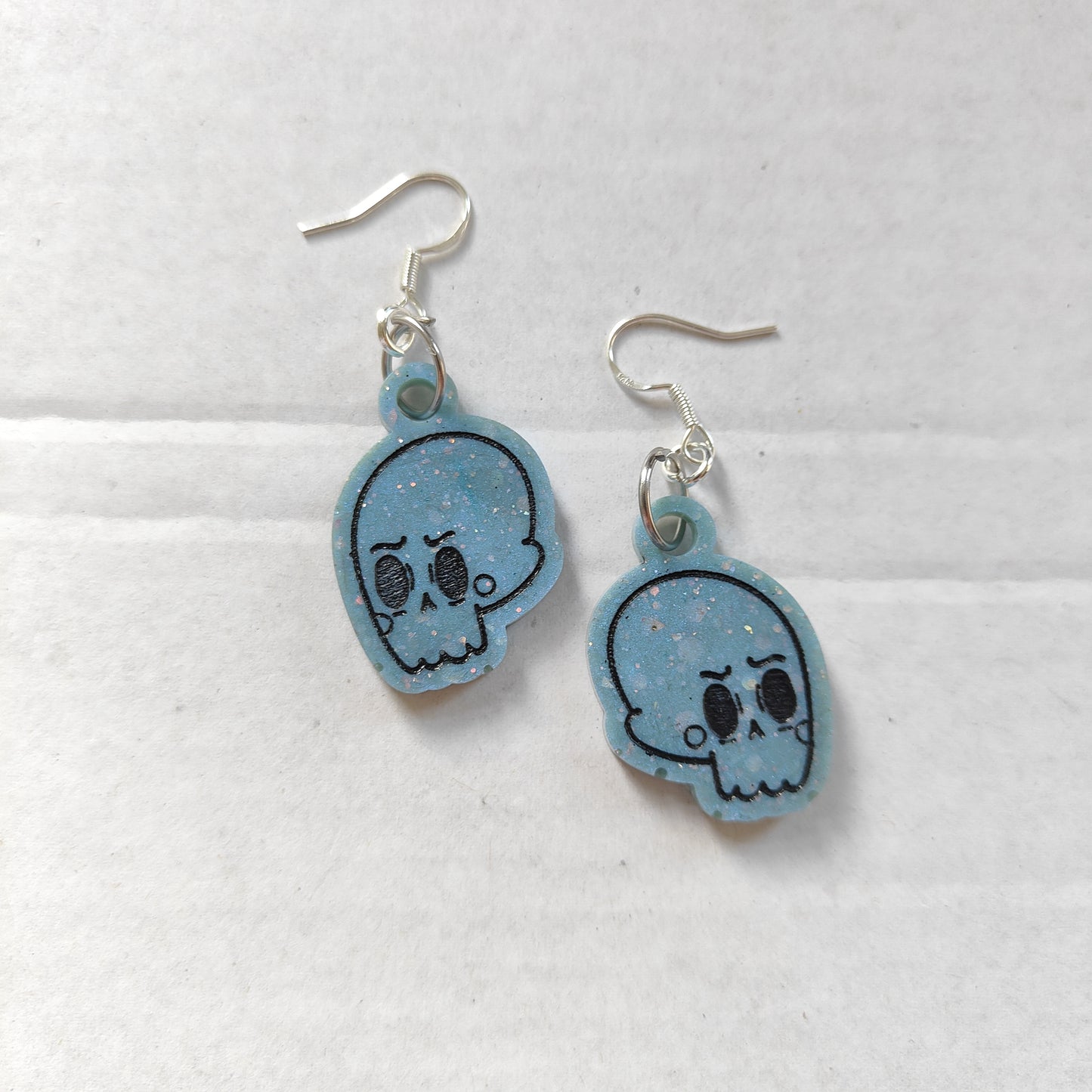 Skull Earrings - Pale Blue Shimmer