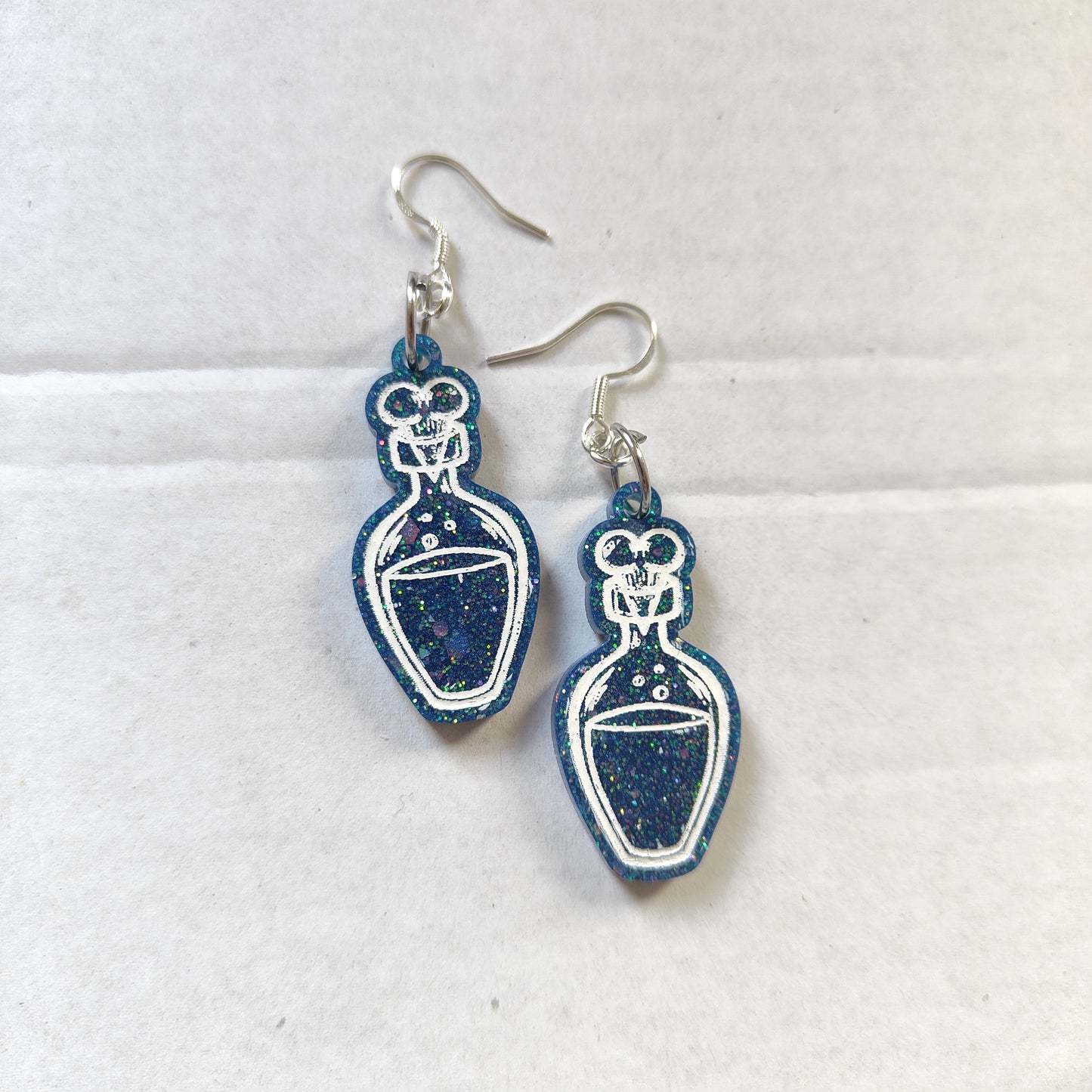 Small Potion Bottle Earrings - Dark Blue Sparkle
