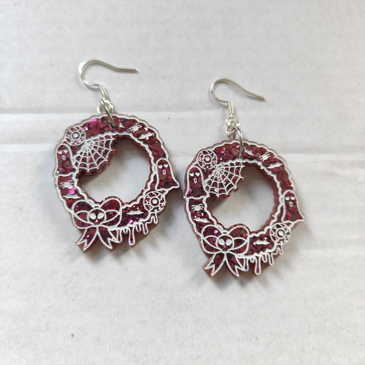 Halloween Christmas Wreath Earrings - Dark Red