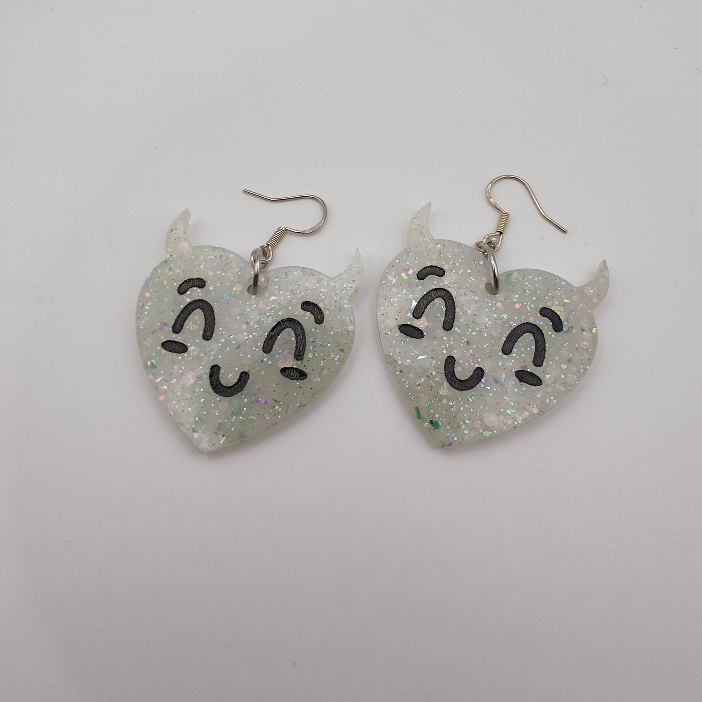 Heart Devil Earrings - White