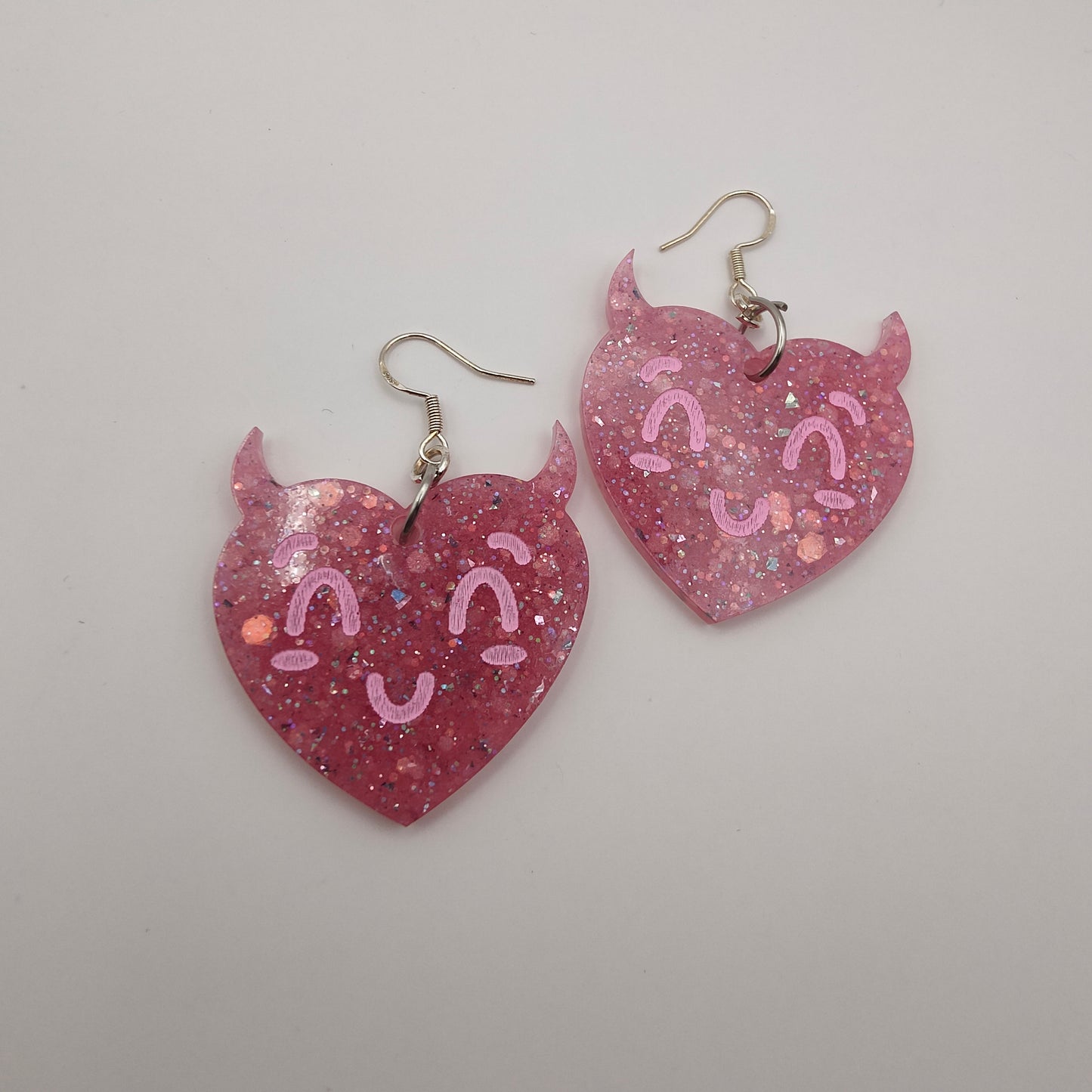 Heart Devil Earrings - Dark Pink