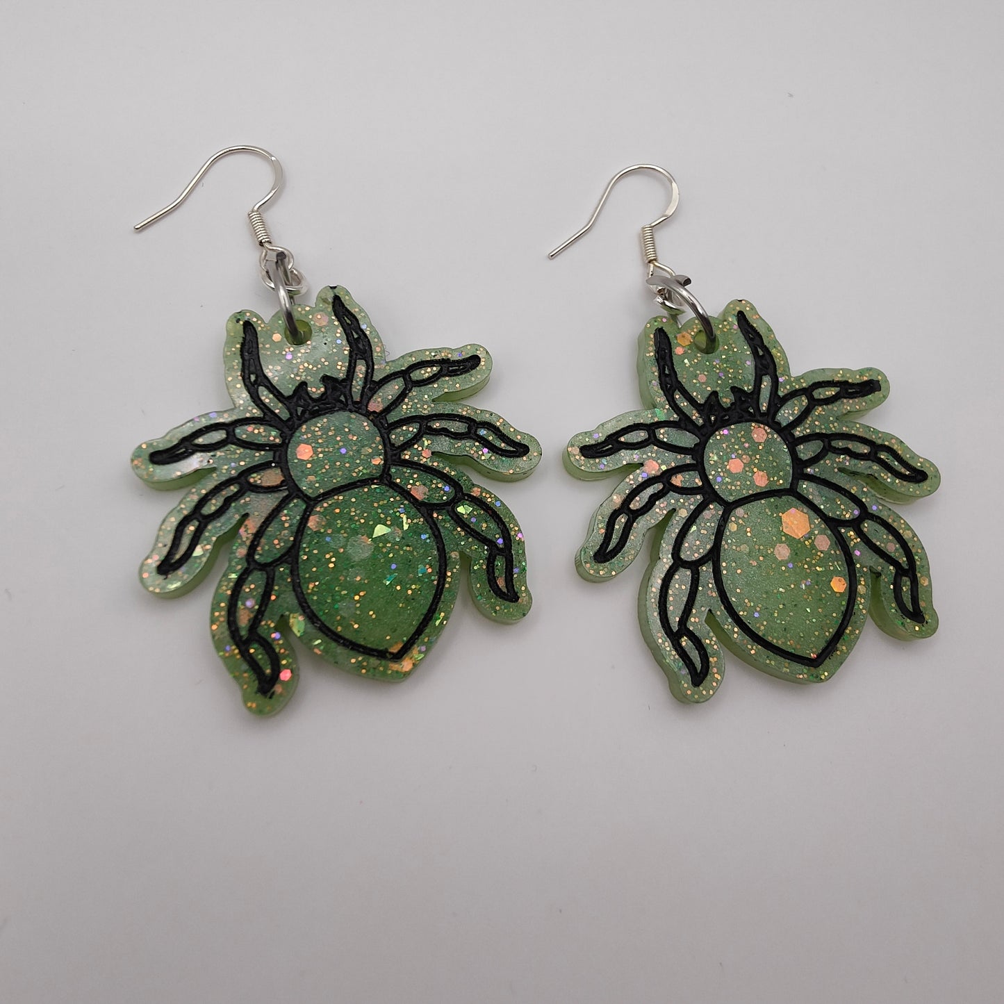 Spider Earrings - Green Sparkle