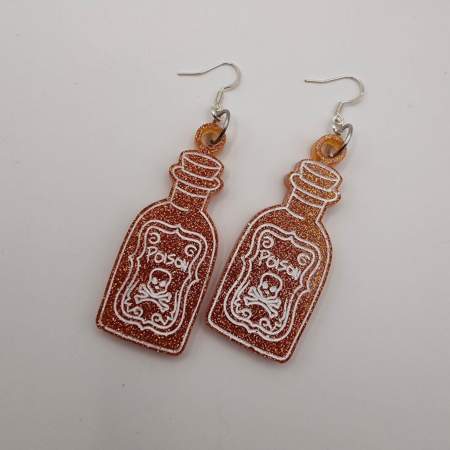 Poison Bottle Earrings - Orange Glitter