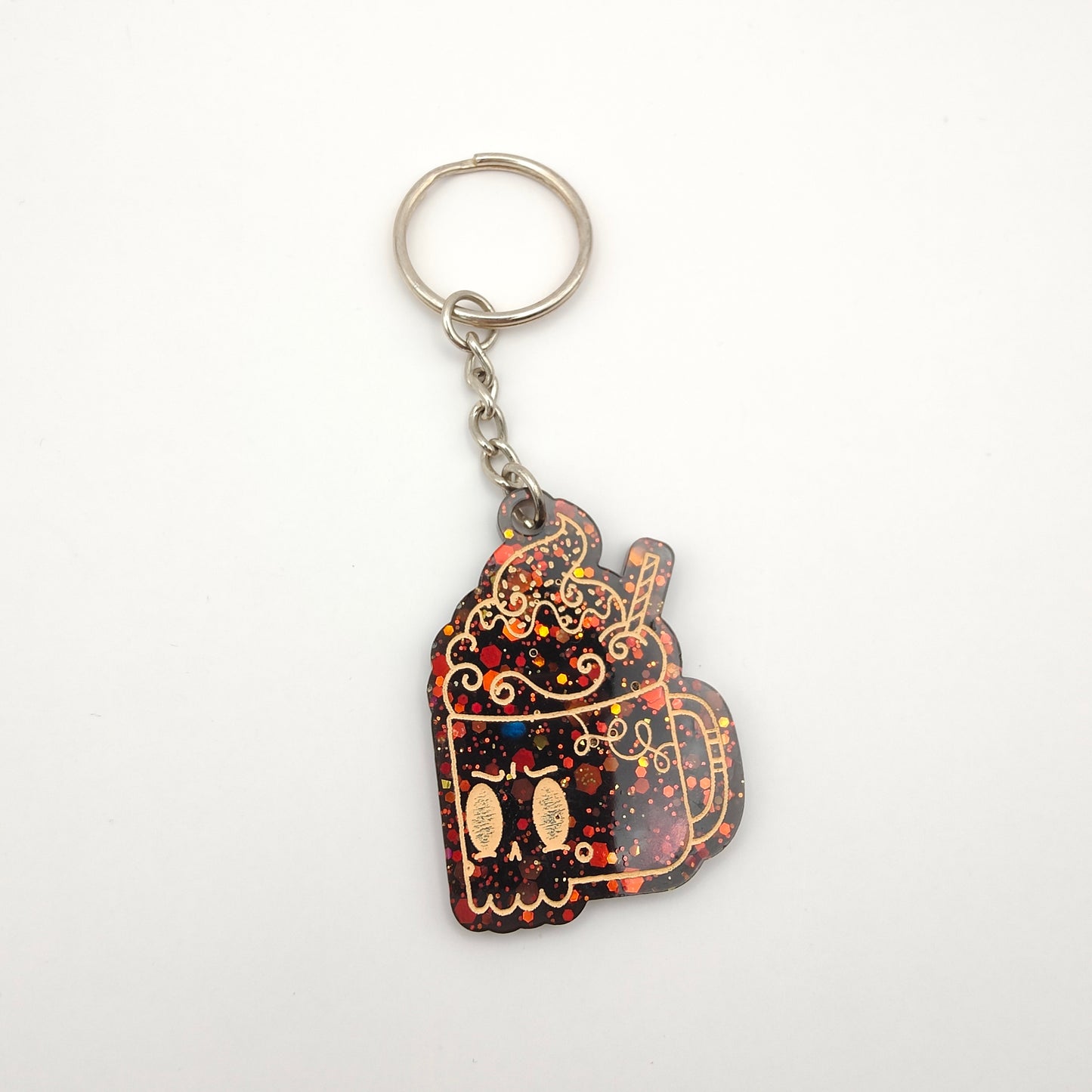 Hot Chocolate Mug Keyring - Black / Orange