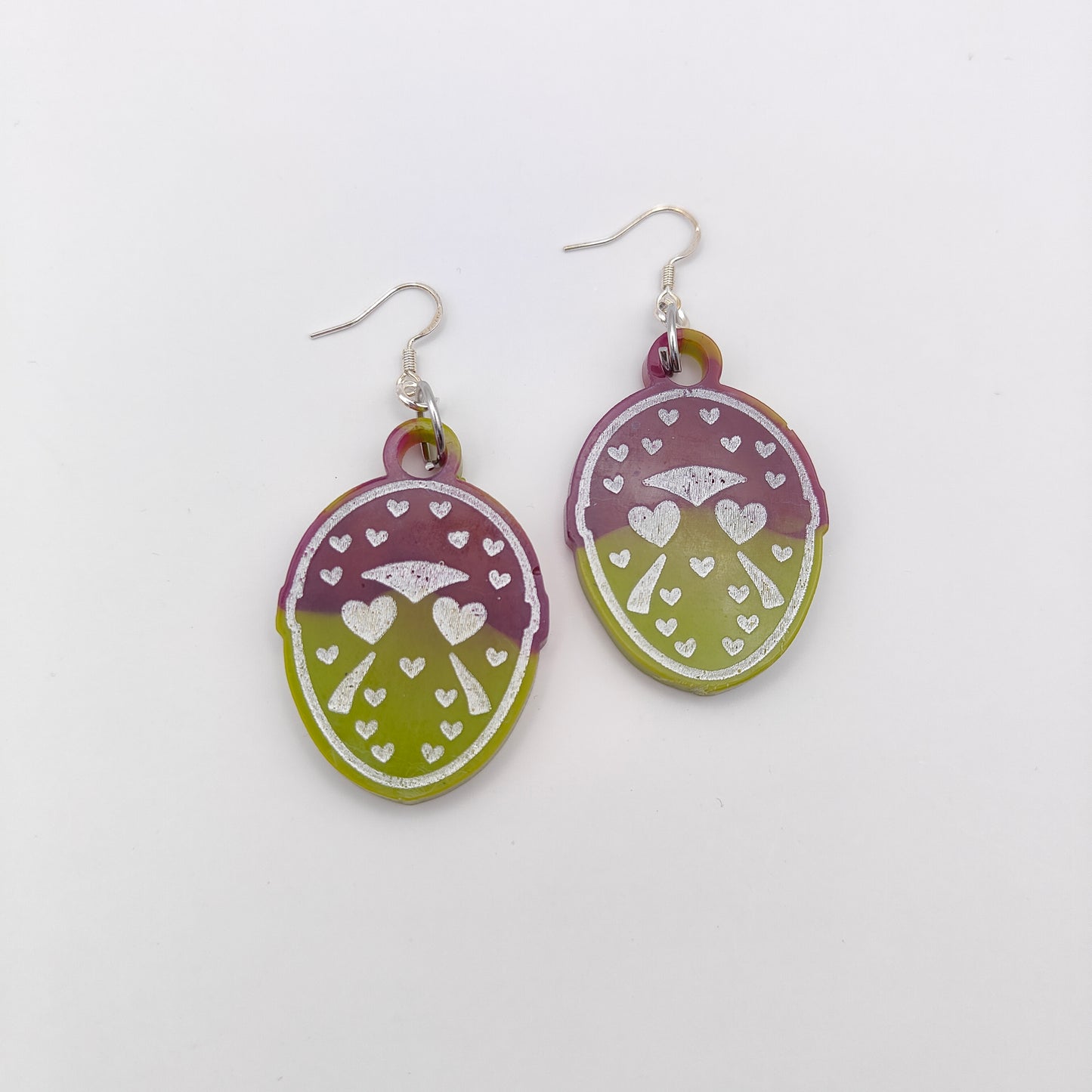 Mask Earrings - Green / Purple