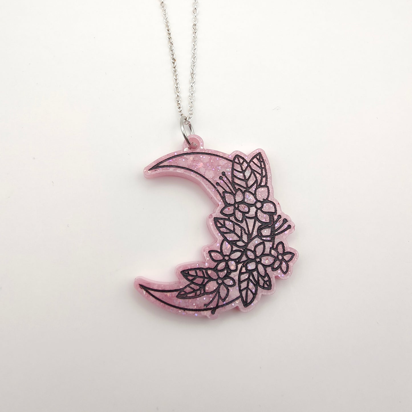 Floral Moon Necklace - Pink