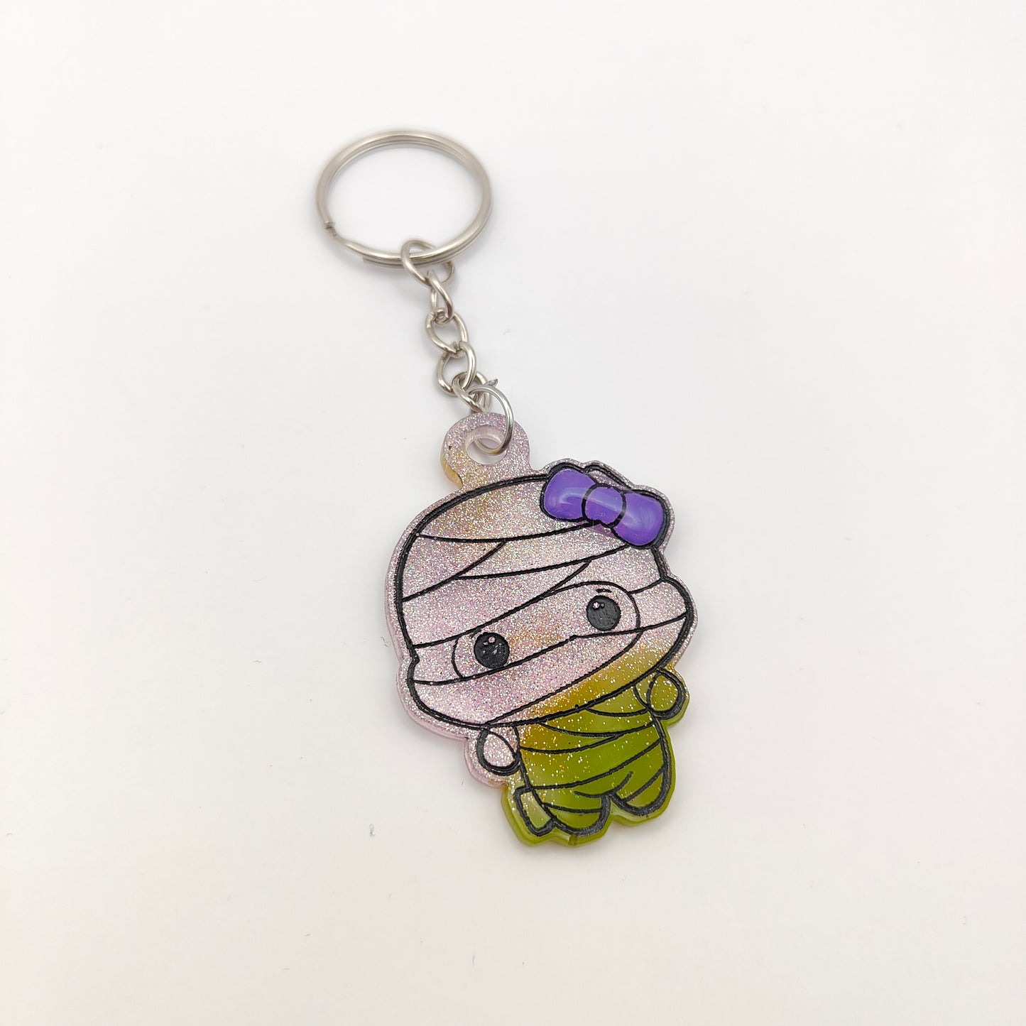 Mummy Keyring - Green / Purple Glitter