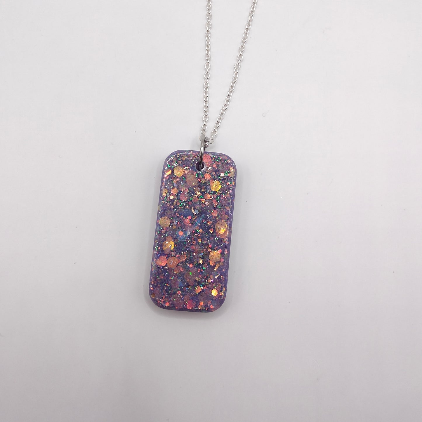 Resin Rectangle Necklace - Purple Sparkles