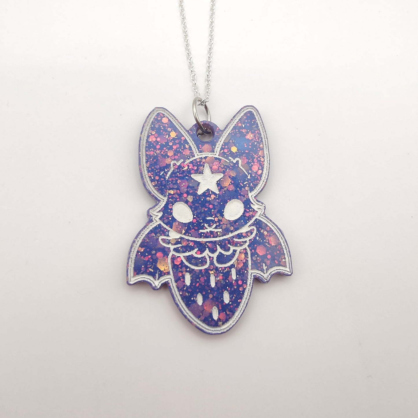 Bat in Strawberry Necklace - Blue Sparkle