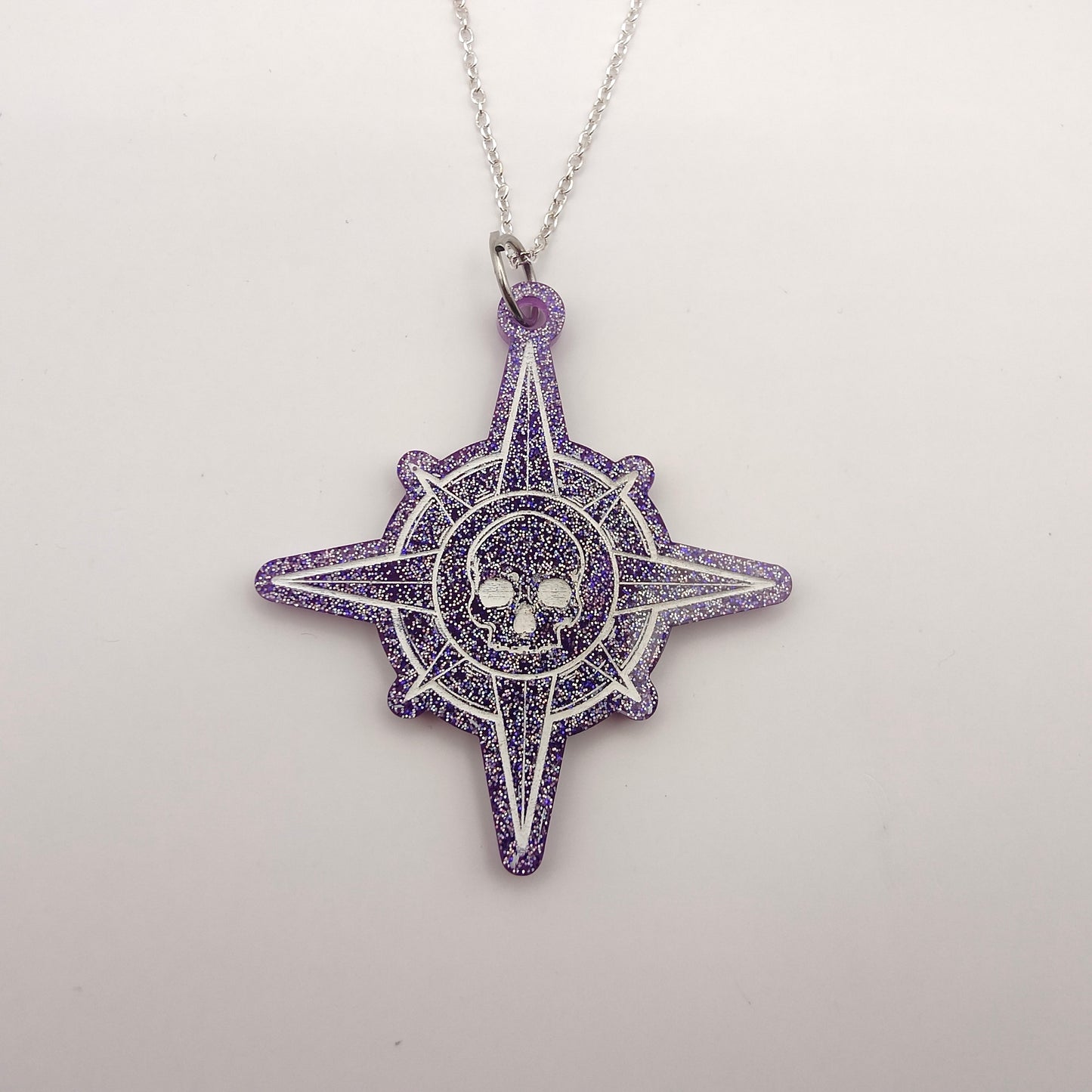 Skull Compass Necklace - Purple