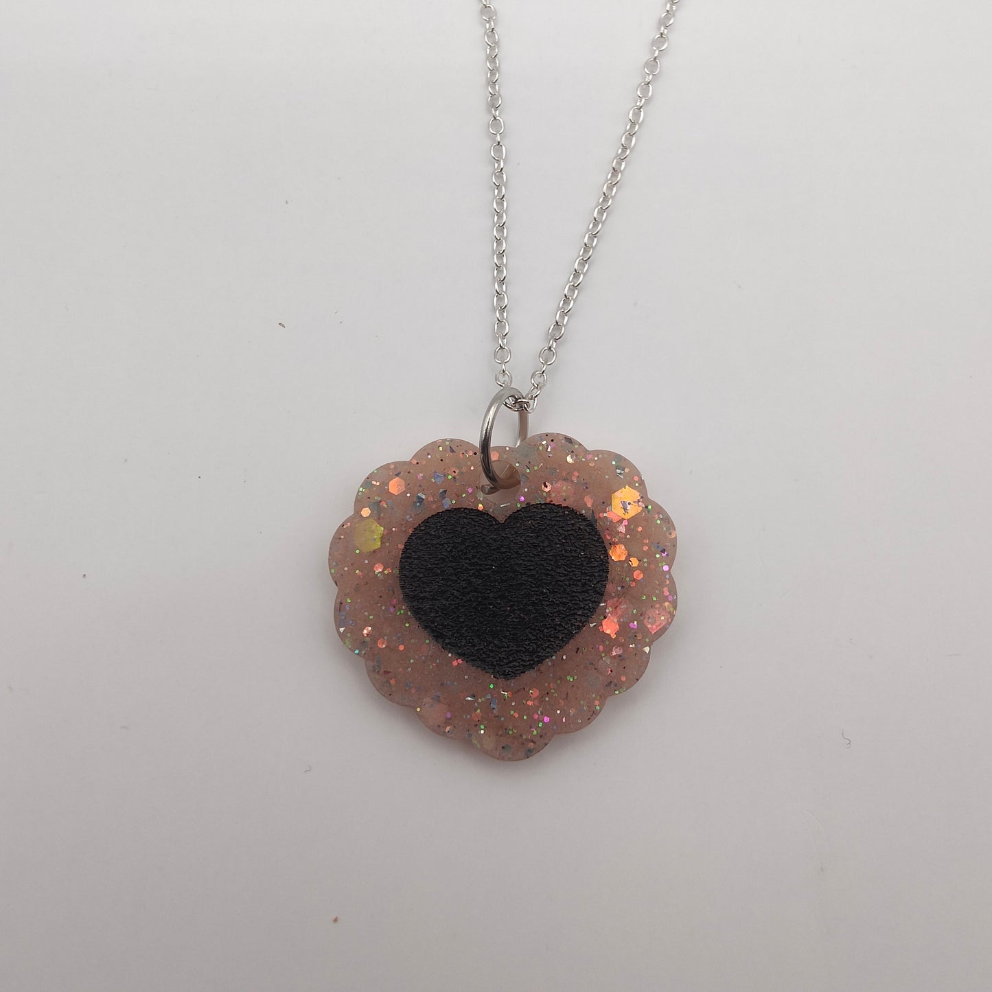 Double Heart Necklace - Pink/Black