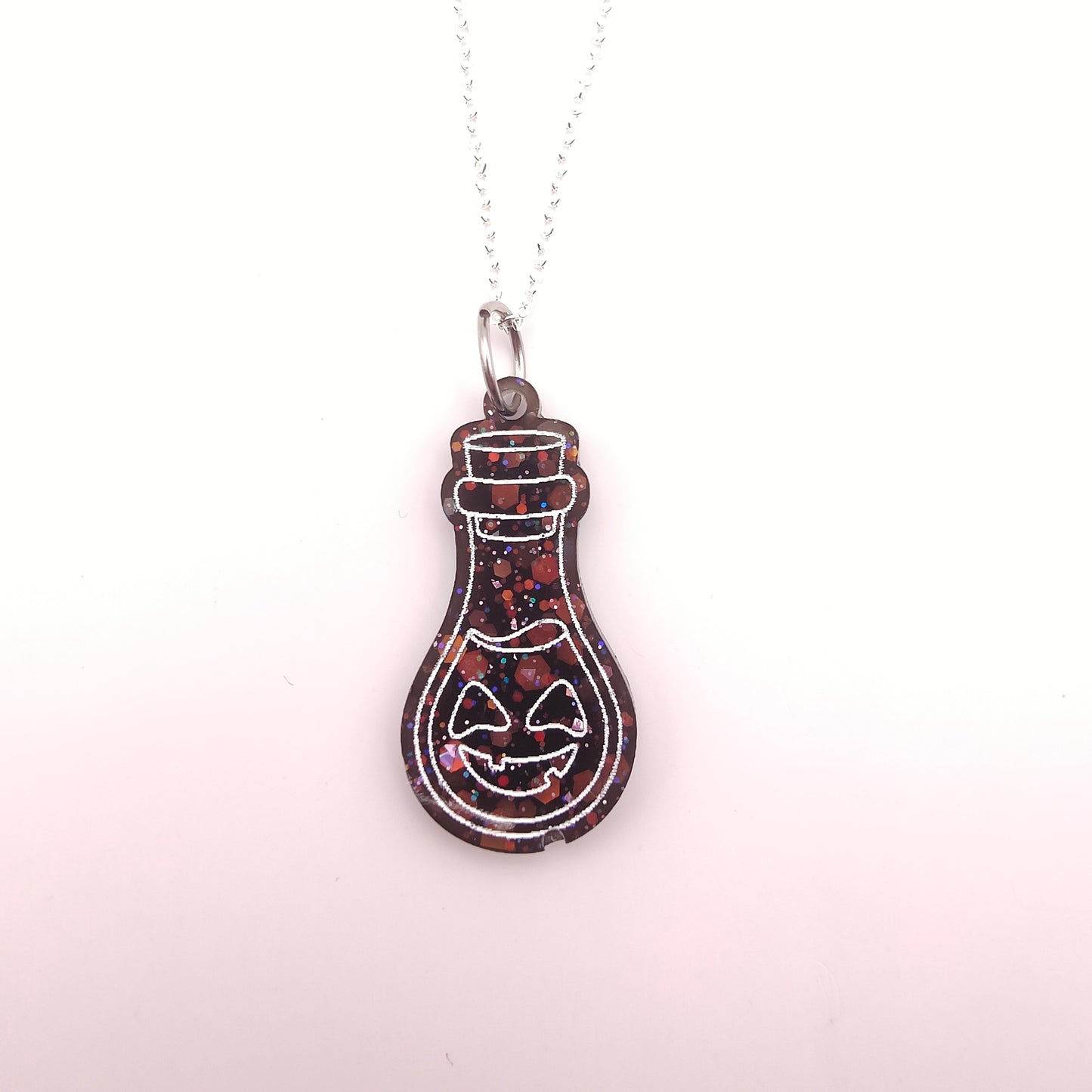 Bottle Spooky Potion Necklace - Black Sparkles