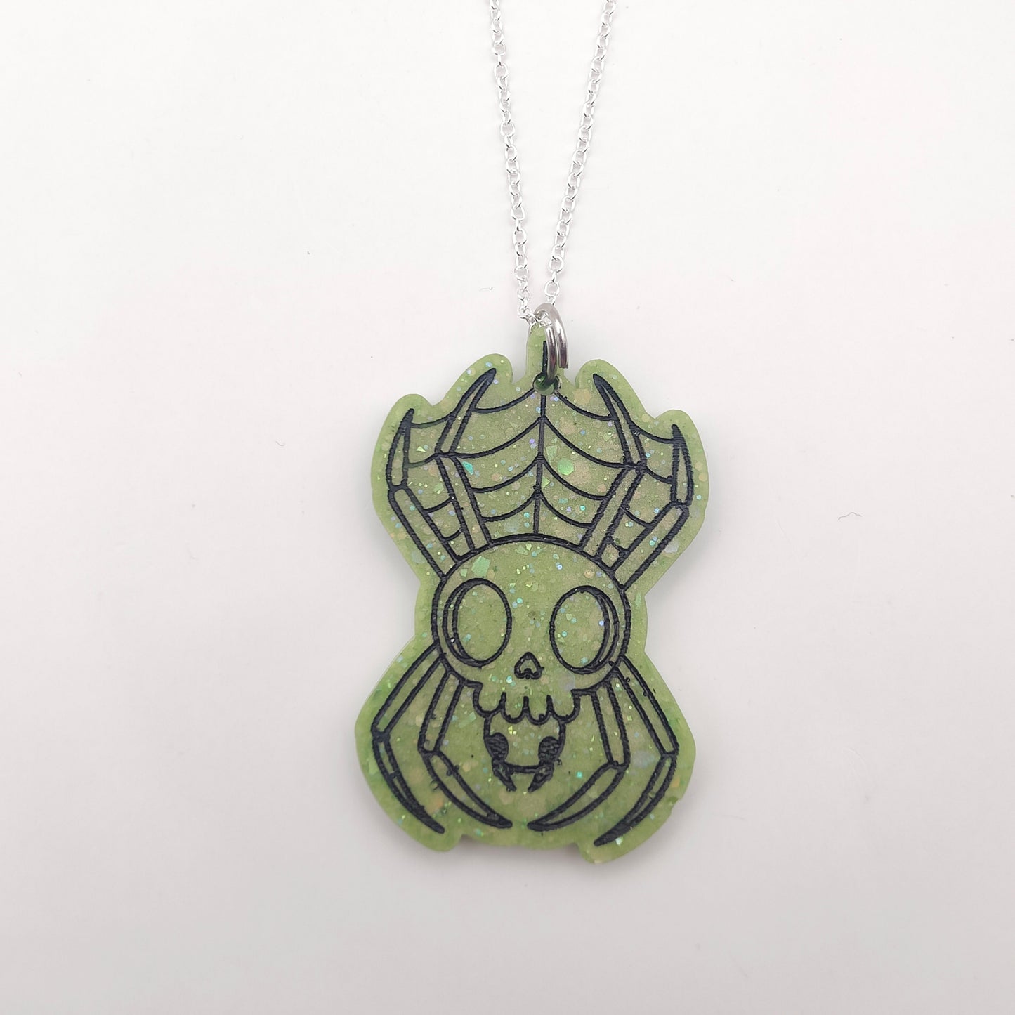 Spider & Web Necklace - Green