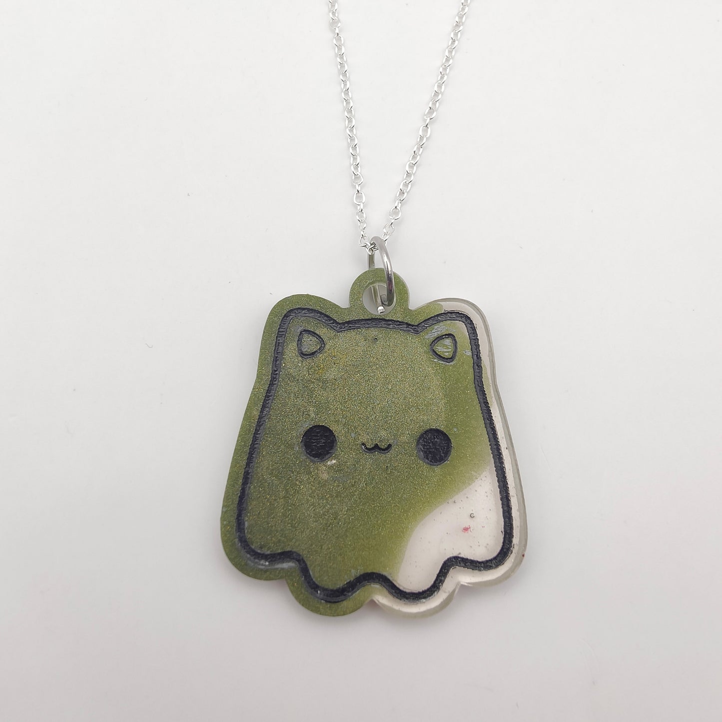 Ghost Cat Necklace - Clear/Green