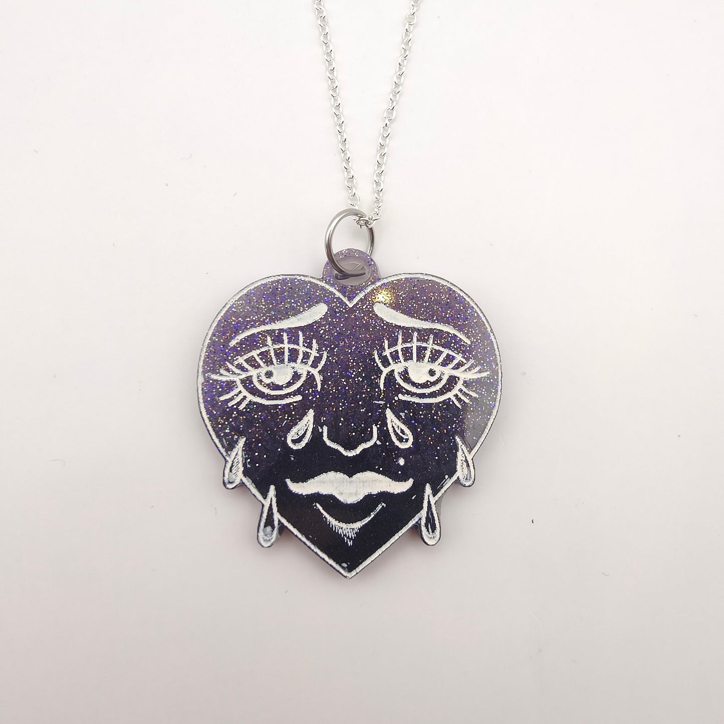 Crying Heart Necklace - Purple/Black
