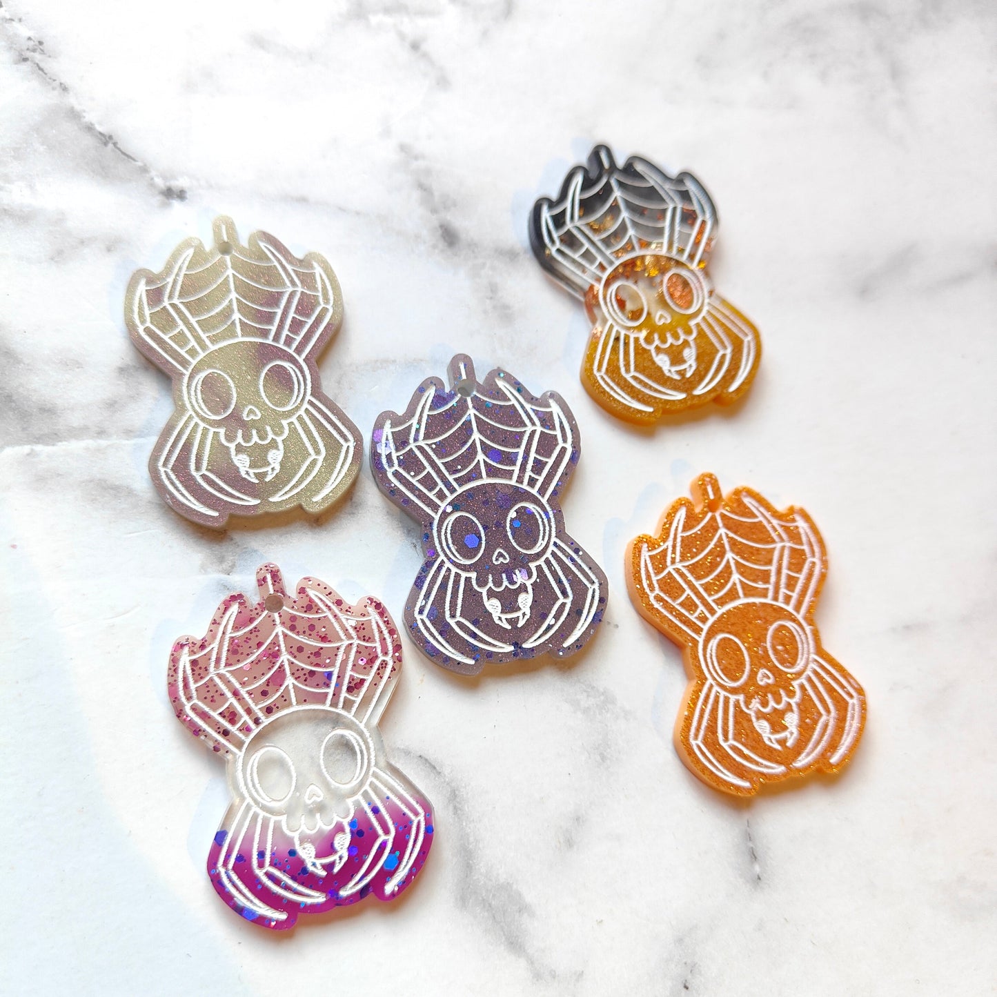 Spider Skull Earrings - Purple Sparkles