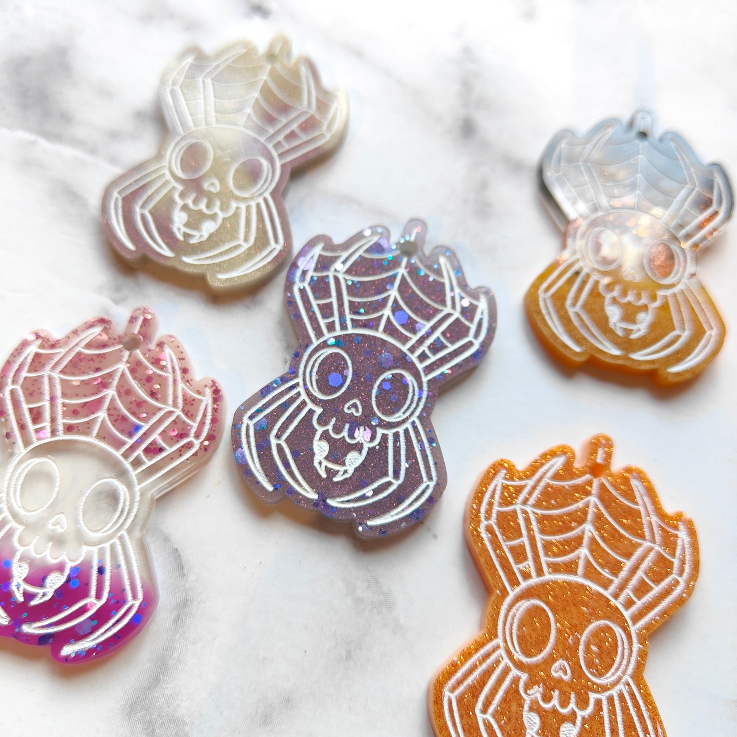 Spider Skull Earrings - Purple Sparkles