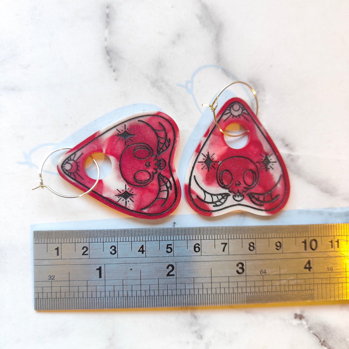 Ouija Board Earrings - Dark Red Sparkles