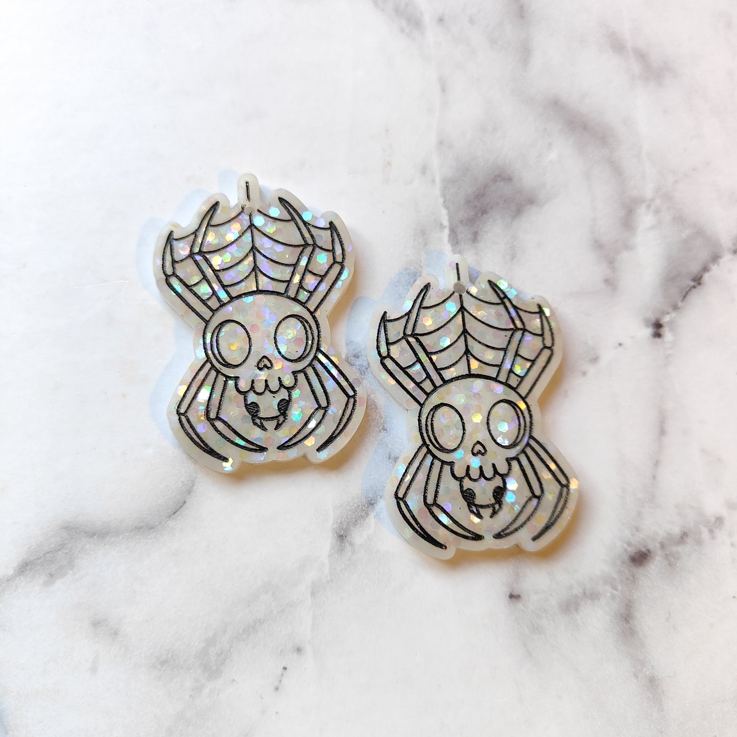 Spider Skull Earrings - White Sparkles