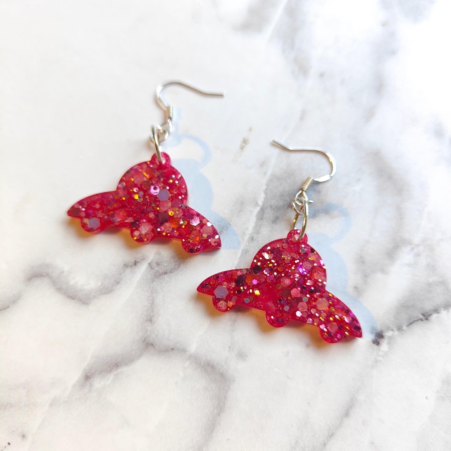 UFO Earrings - Red Sparkles