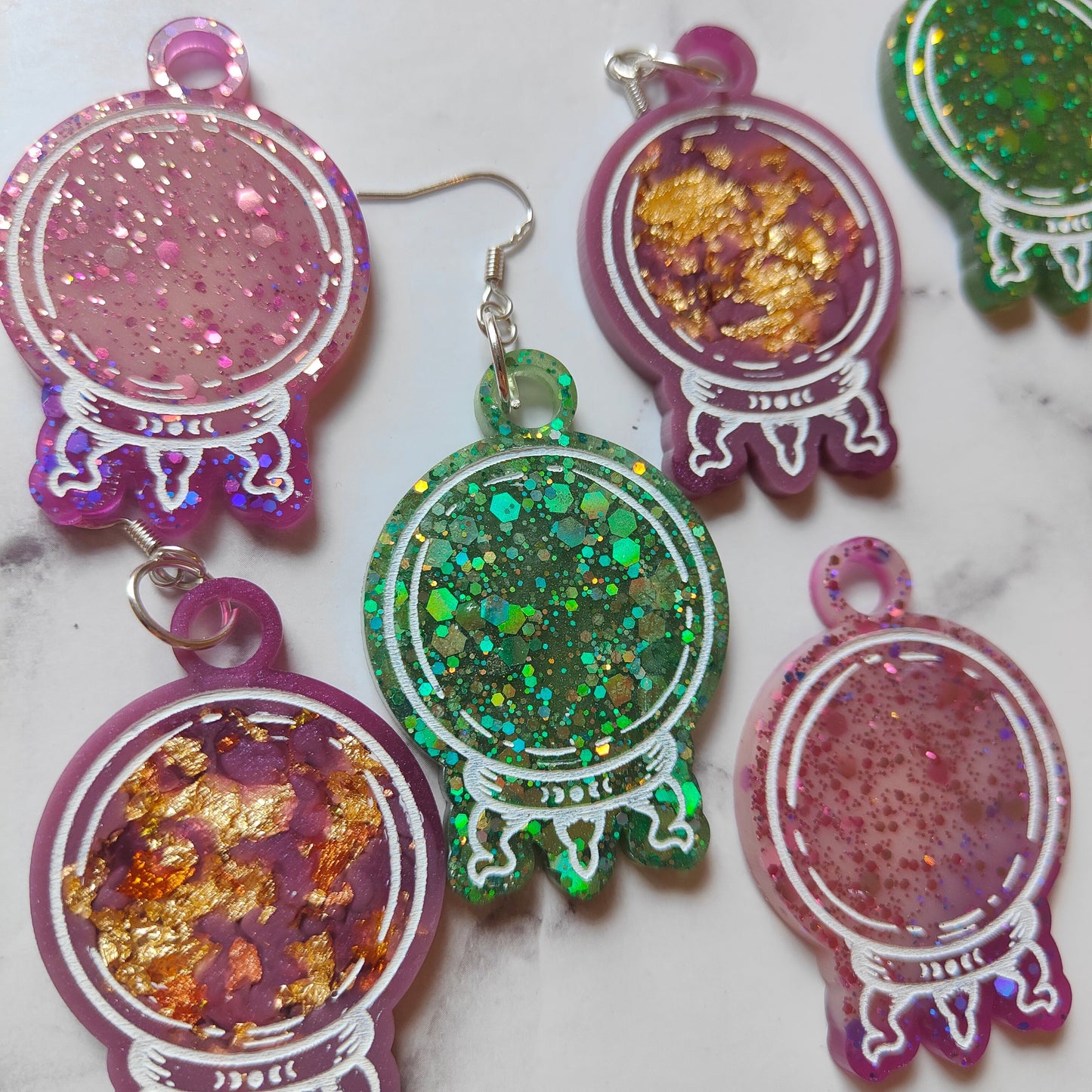 Magical Crystal Ball Earrings - Dark Red Sparkles