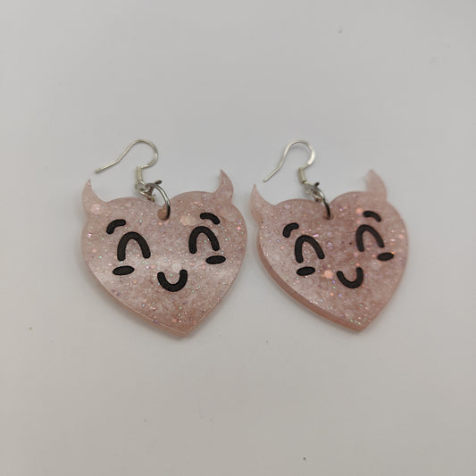 Heart Devil Earrings - Pink