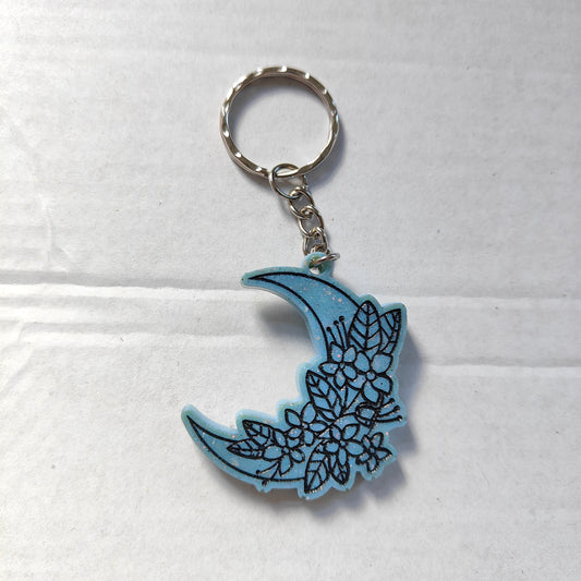 Floral Moon Keyring - Pale Blue