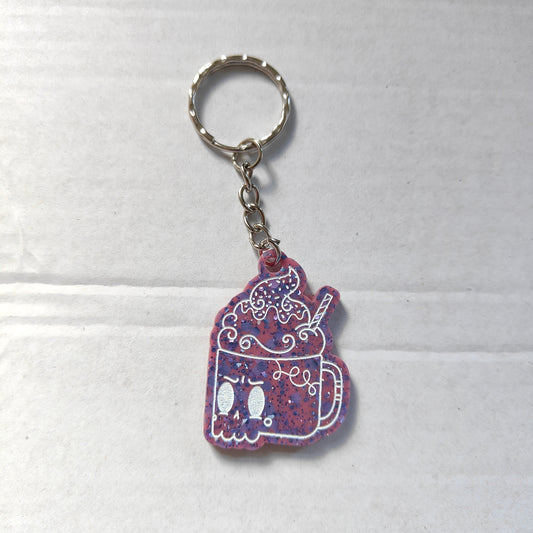 Hot Chocolate Mug Keyring - Purple Blue Sparkle