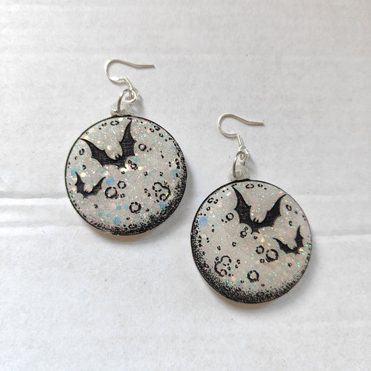 Bat & Moon Earrings - White/Black