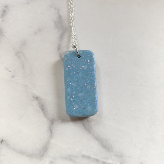 Resin Rectangle Necklace - Blue Sparkles