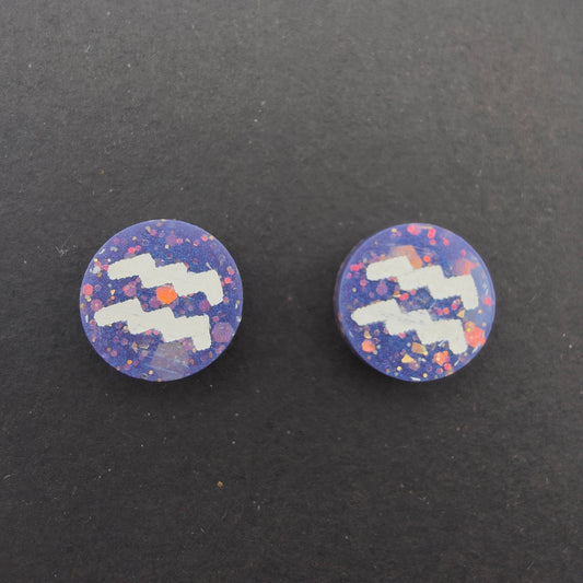 Horoscope Stud Earrings - Aquarius Blue