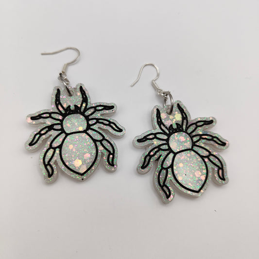 Spider Earrings - White Glitter