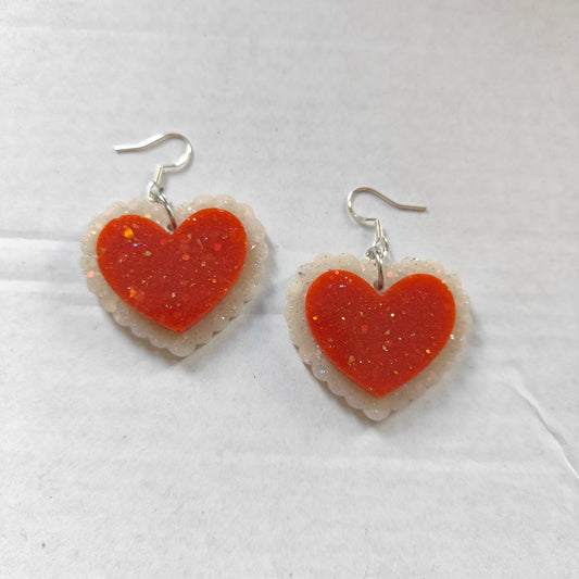 Double Heart Earrings - White/Autumn