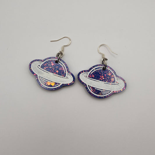 Planet Earrings - Blue Sparkle