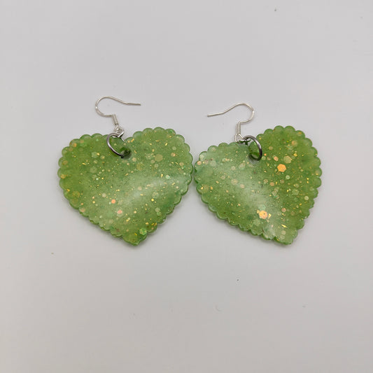Heart (Large) Earrings - Green Waves