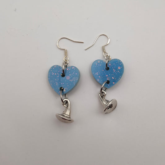Hat Heart Earrings - Blue