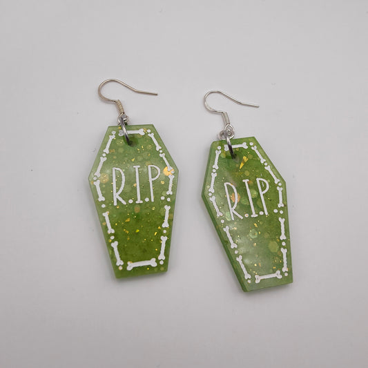 Coffin RIP Earrings - Green