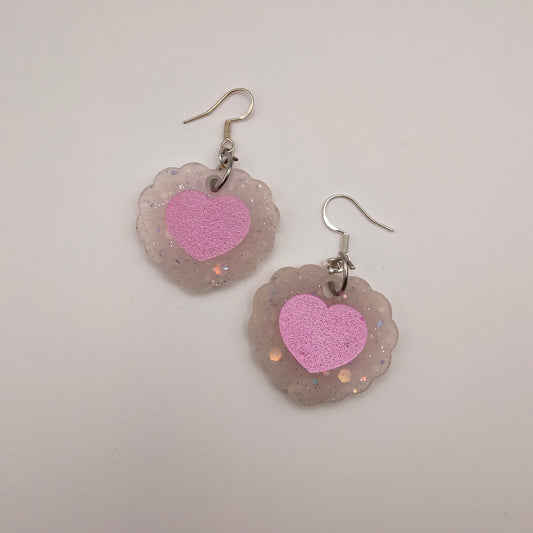 Double Heart (Small) Earrings - White/Pink