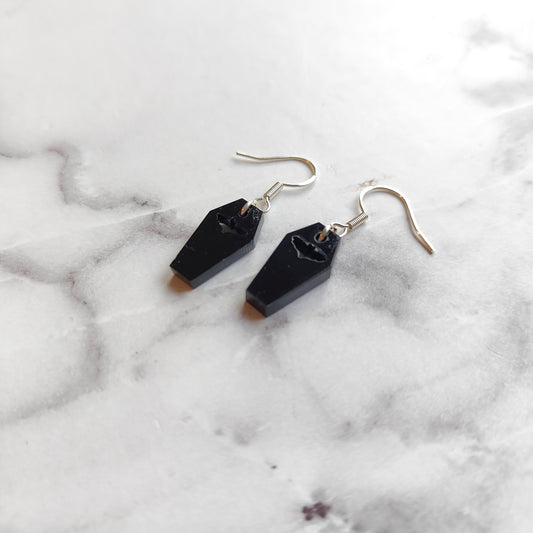 Bat Coffin Earrings - Black