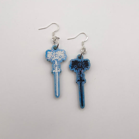 Floral Swords Earrings - Blue