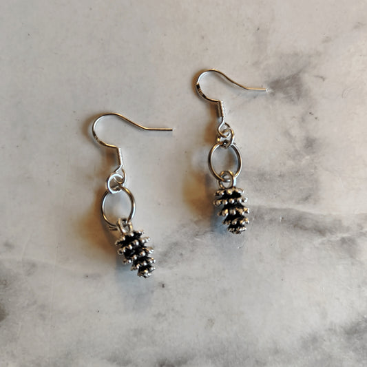 Pine Cone Earrings - Silver