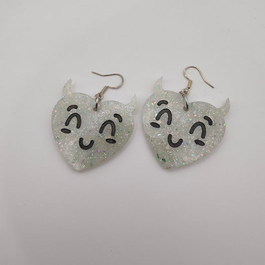 Heart Devil Earrings - White