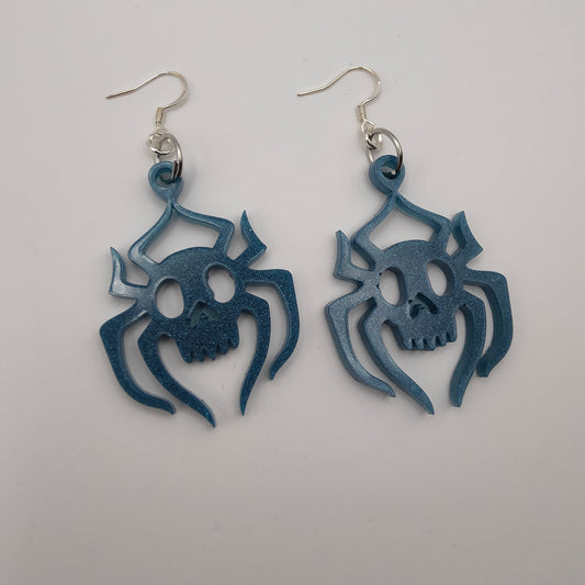 Spider Skull (Large) Earrings - Blue