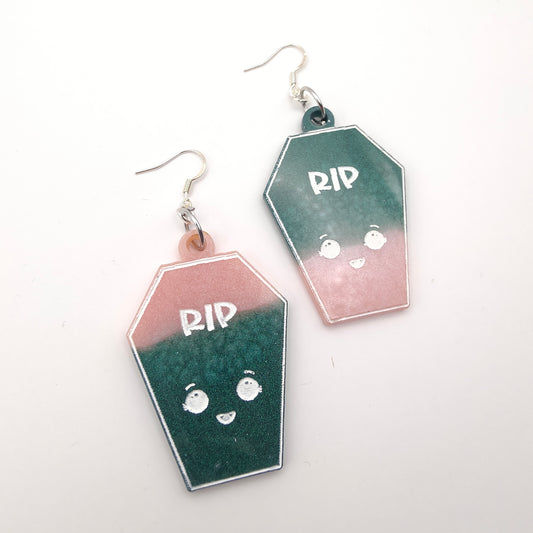 Coffin Kawaii Earrings - Pink/Teal