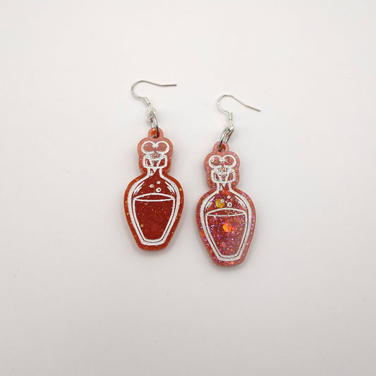 Small Potion Bottle Earrings - Red
