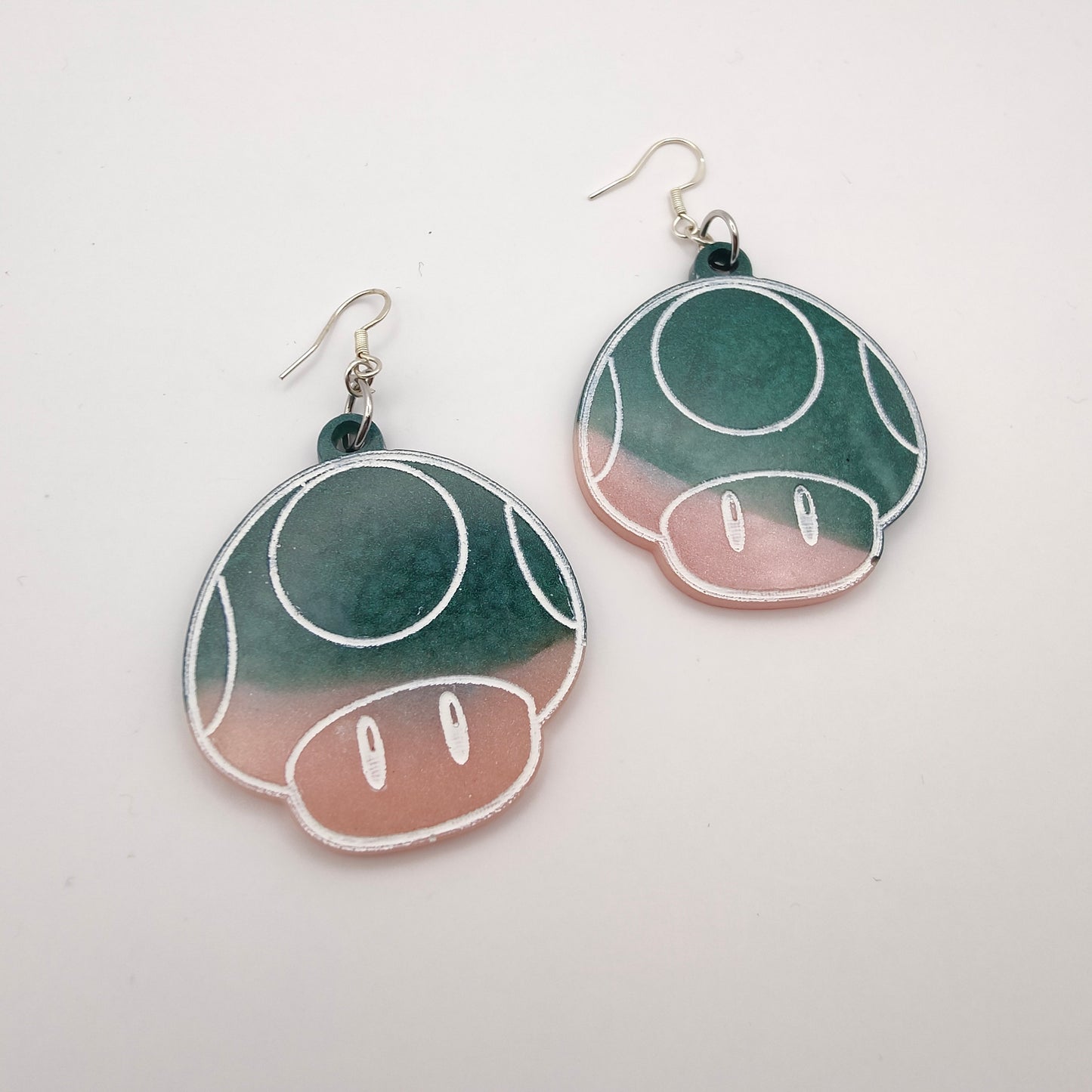 Mushroom Earrings - Teal / Pink