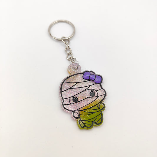 Mummy Keyring - Green / Purple Glitter