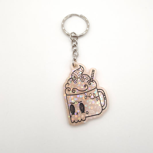 Hot Chocolate Mug Keyring - Pale Peach Shimmer